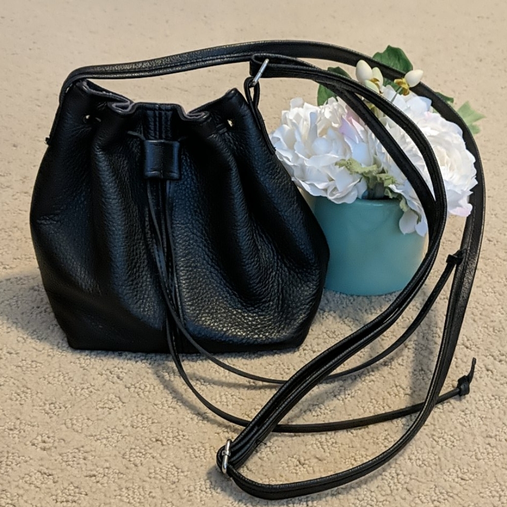 Black Tiny Soft Vegan Faux Leather Bucket Bag